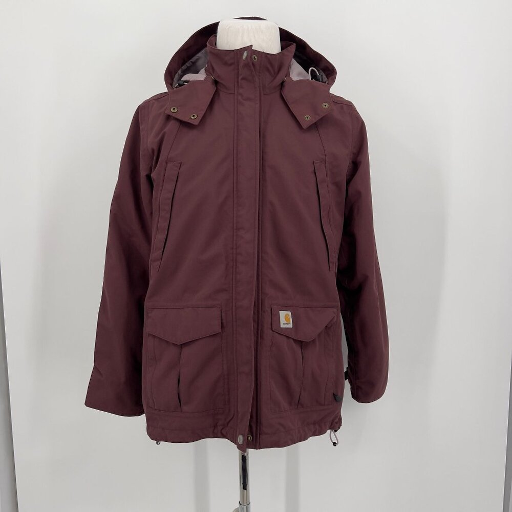 Carhartt Storm Defender Women's Maroon Nylon Jacket L Large Snap Off Hood